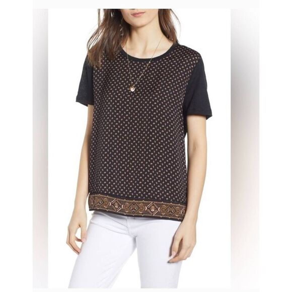 Scotch & Soda Mixed Media Linen Paisley Print Tee Size Small - Picture 1 of 7